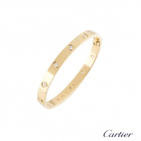 Cartier Yellow Gold Full Diamond Love Bracelet Size 17 